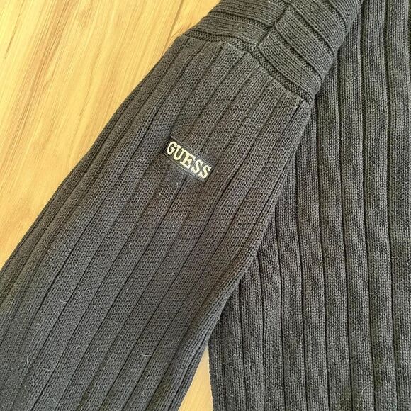 Vintage 90s GUESS Country Club Black Tan Cable Knit V-Neck Stripe Sweater Sz XL - Picture 5 of 5